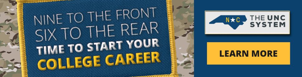 Banner with text: "Nine to the front, six to the rear, time to start your college career."
