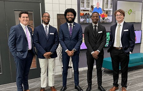 From left to right: R. Connor Wood, 2021-22 Scholar, C. Emmanuel Wright, 2021-22 Scholar, Robert M. Boone, Jr., 2019-20 Scholar, Derrick C. Stanfield, 2022-23 Scholar, Chris Bouzane, 2022-23 Scholar